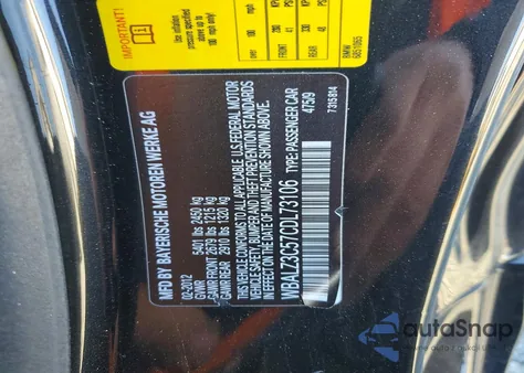 2012 BMW 650 I z USA, uszkodzony, nr VIN WBALZ3C57CDL73106